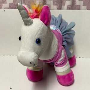 Build A Bear White Unicorn Plush rainbow tail mane  Pink  Silver Accents outfit